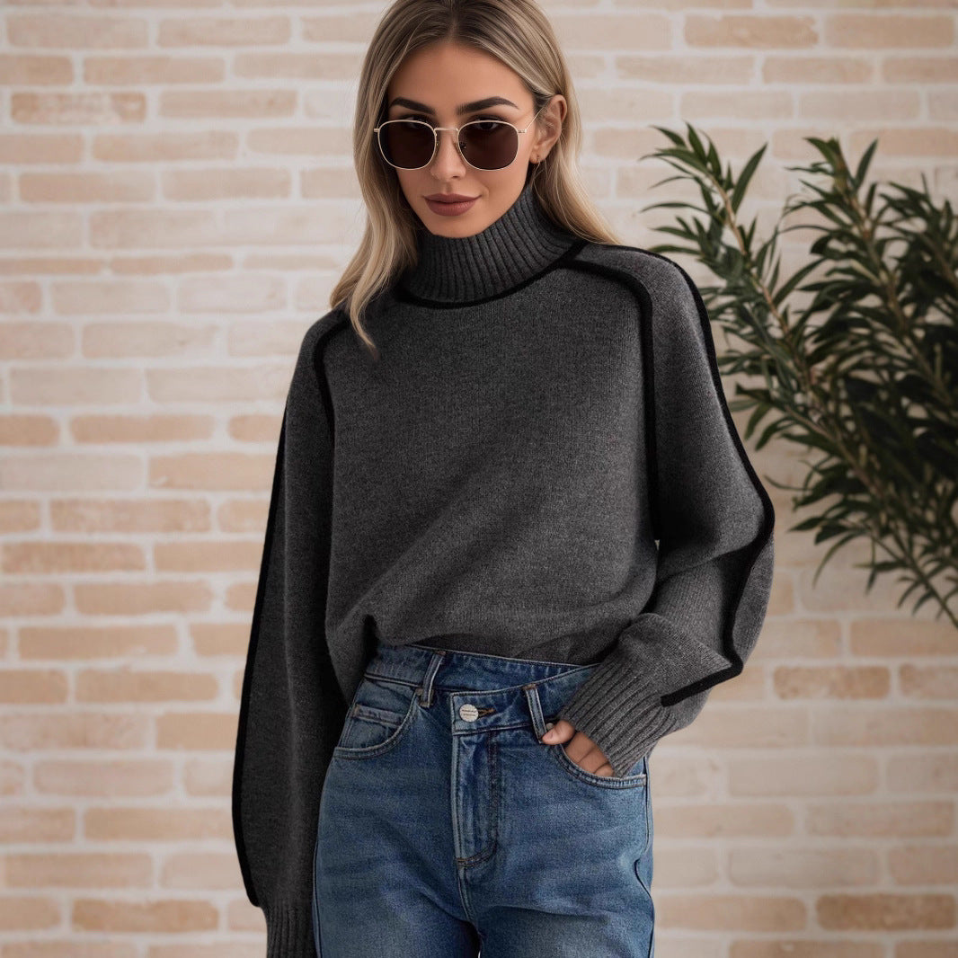 Pull femme avec col haut et détails de structure modernes Chic und Stil
