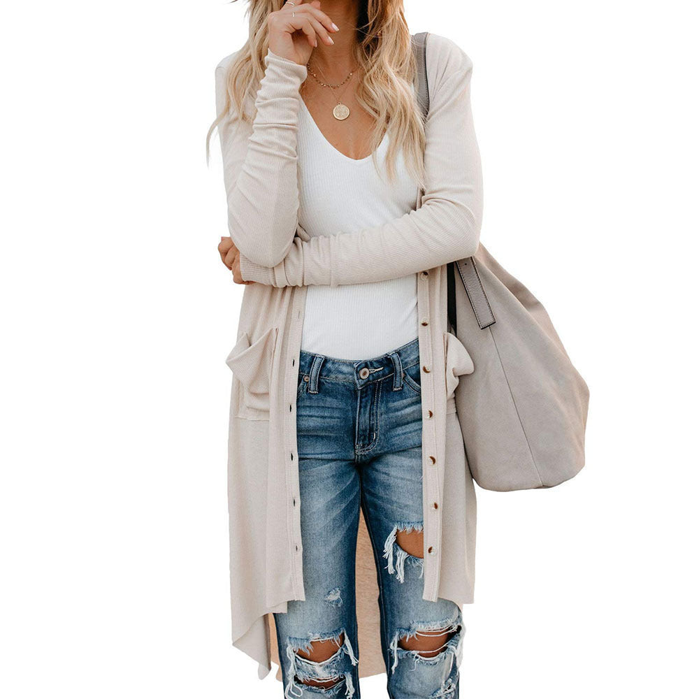 Dames Long Pull Cardigan avec Boutons et Poches Chic und Stil
