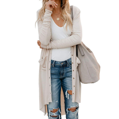 Dames Long Pull Cardigan avec Boutons et Poches Chic und Stil