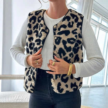 Dames Gilet en peluche à motifs léopard Chic und Stil