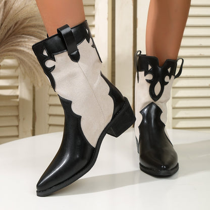 Bottes de cowboy pour femmes avec des accents à la mode et un talon bloc robuste Chic und Stil