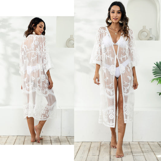 Dames Élégant Survêtement Floral en Dentelle Robe Chic und Stil