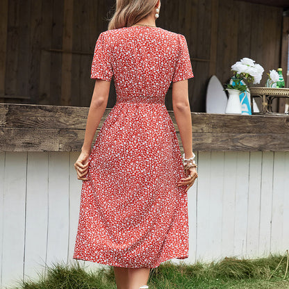 Robe midi A-ligne pour femmes avec fermeture à boutons à l'avant et taille avec ceinture à nouer Chic und Stil