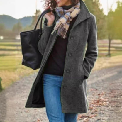 Dames élégant manteau en laine avec poches pratiques et revers classique Chic und Stil
