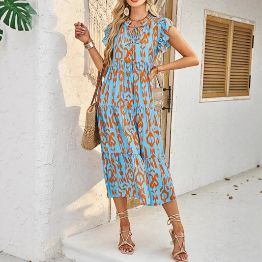 Robe maxi pour femme avec imprimé animal et détails volants Chic und Stil