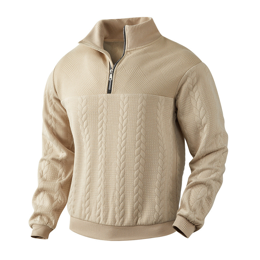 Pull homme en coton texturé avec col montant moderne et fermeture éclair pratique Chic und Stil