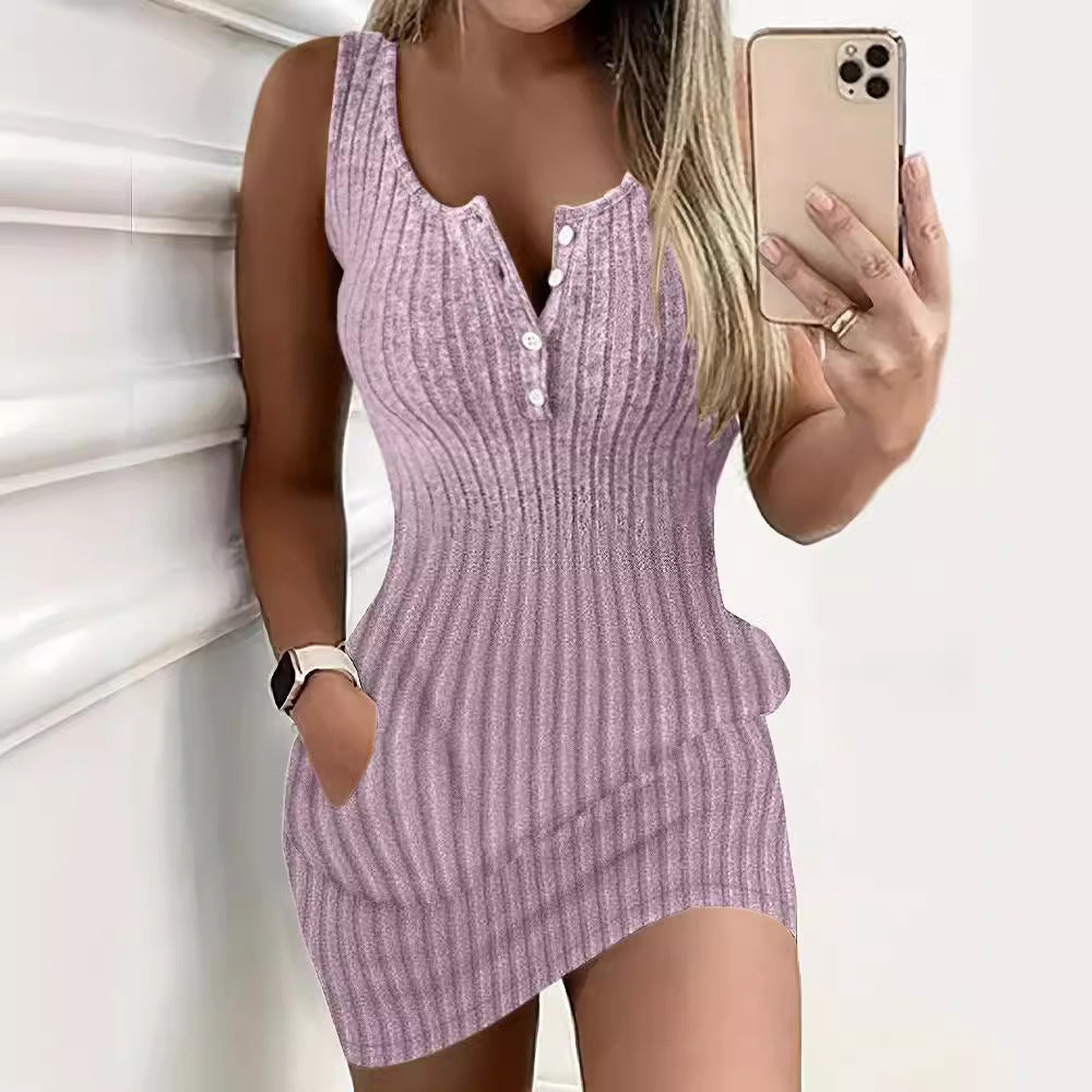 Chic und Stil Women's Ribbed Knit Button Dress
