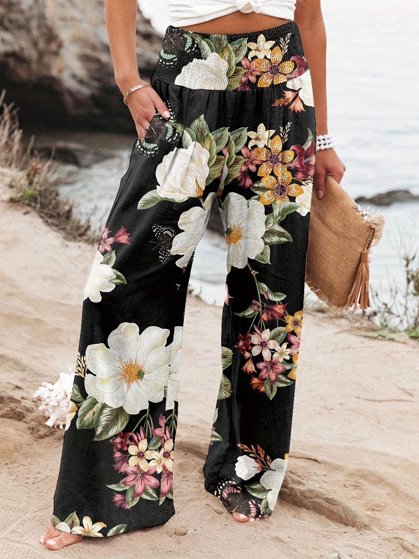 Chic and Style Floral Print Palazzo Pants for Women with Elastic Waistband