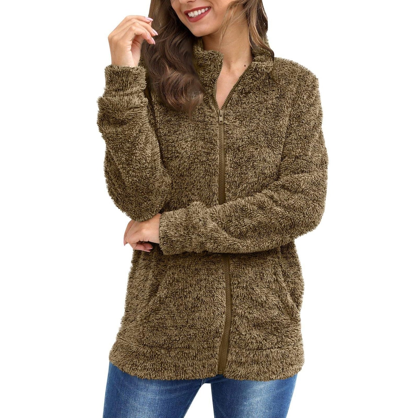 Dame Veste en peluche avec fermeture éclair intégrale et tissu en peluche doux Chic und Stil
