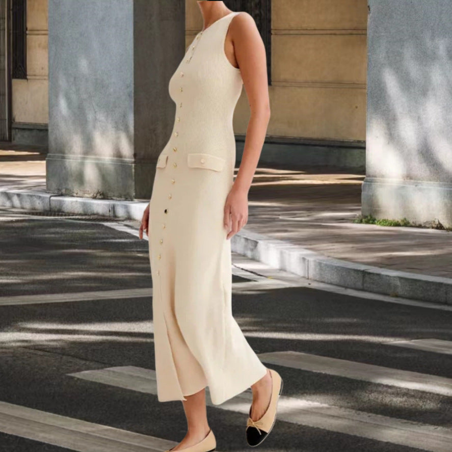 Robe maxi tricot pour femmes avec patte de boutonnage et fentes latérales Chic und Stil