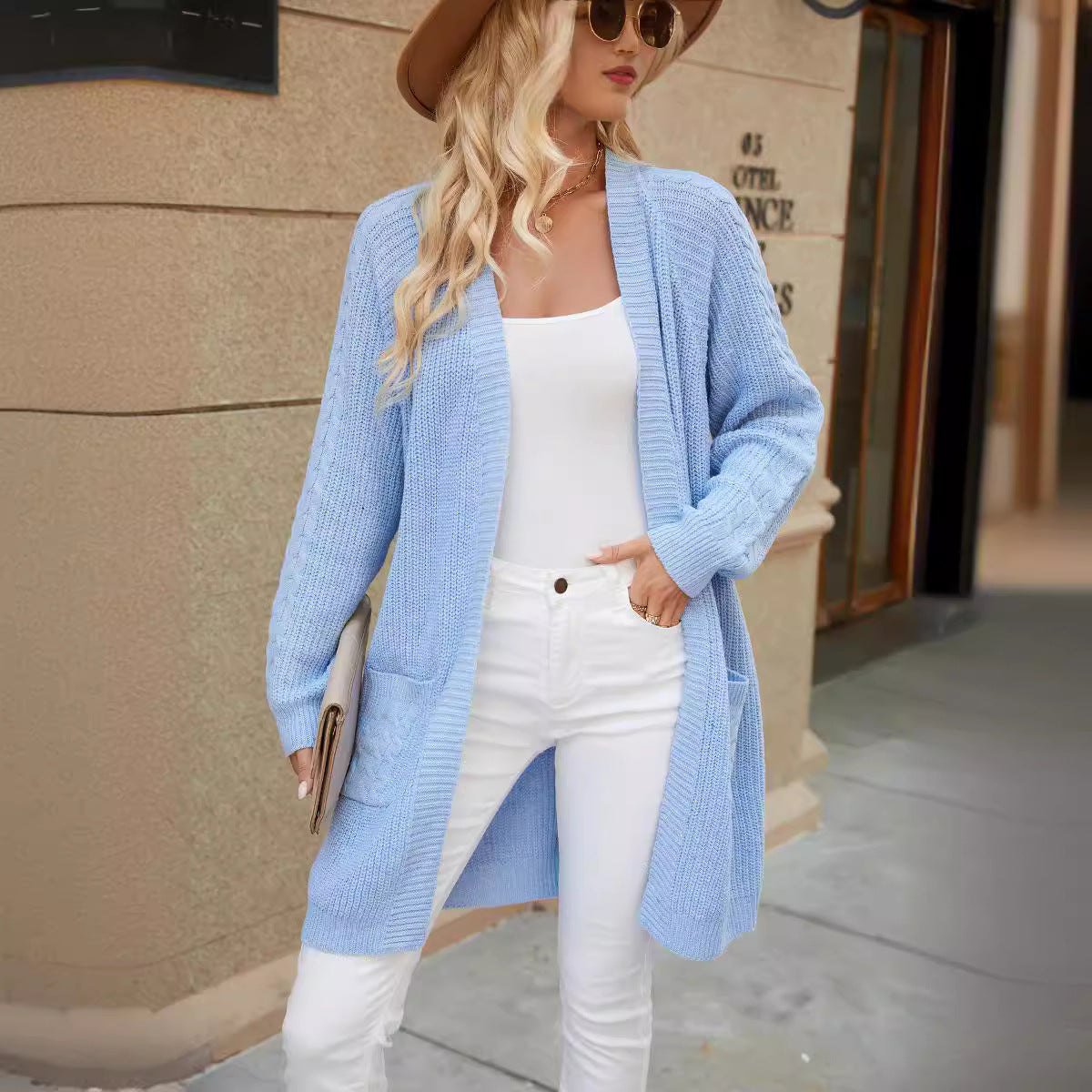 Cardigan tricot décontracté pour femmes avec motif en torsades et poches pratiques Chic und Stil