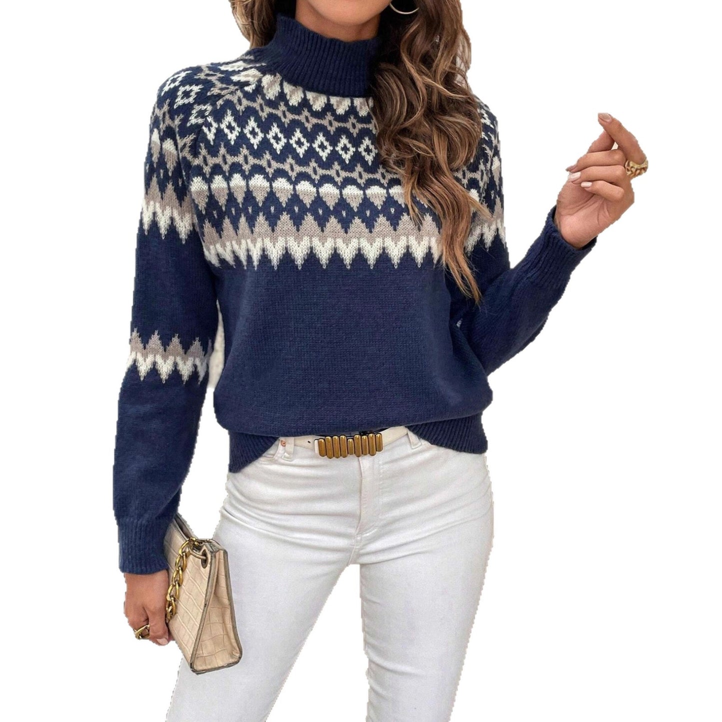 Pull à col montant pour femmes avec motif hivernal Chic und Stil