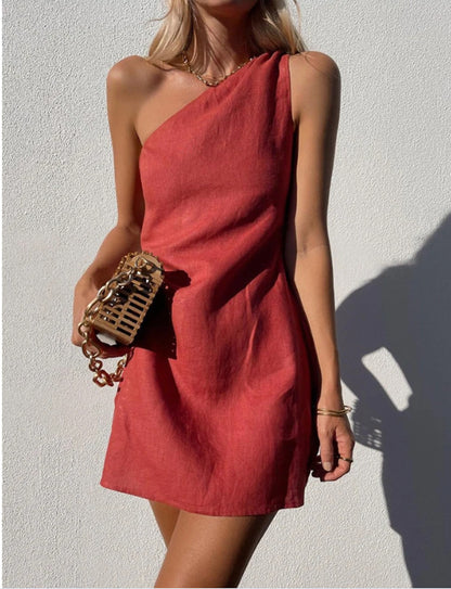 Robes mini asymétriques légères pour femmes en lin de haute qualité Chic und Stil