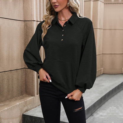 Pull en molleton à manches longues pour femmes avec patte de boutonnage et manches ballon Chic und Stil