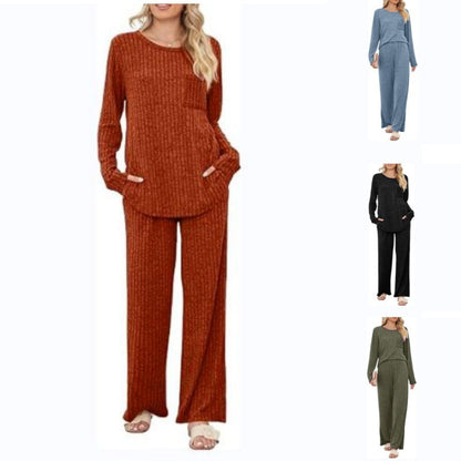 Casual lounge set for women with long sleeve top and wide leg pants Chic and Style