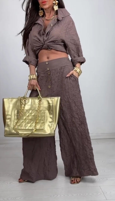 Ensemble de pantalon décontracté pour femmes avec une structure vanisée et un haut noué Chic und Stil