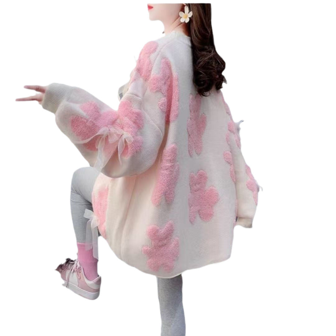 Dames pulls en peluche avec des applications de ours ludiques et des nœuds charmants Chic und Stil