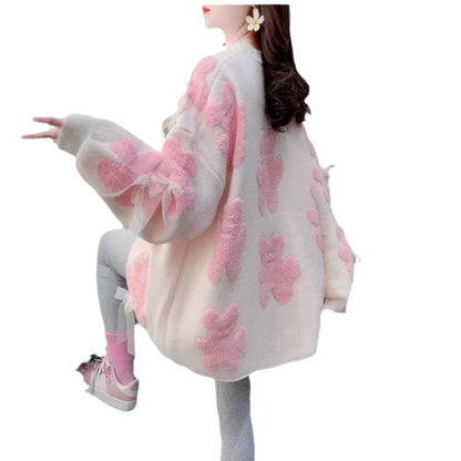 Dames pulls en peluche avec des applications de ours ludiques et des nœuds charmants Chic und Stil