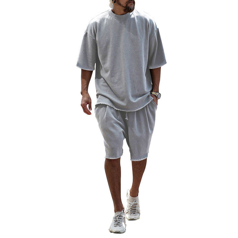 Ensemble décontracté surdimensionné pour hommes avec manches courtes et shorts tapered Chic und Stil