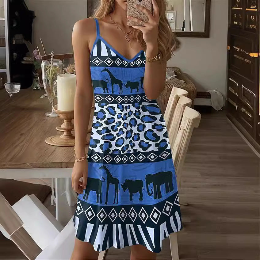 Robe maxi femme avec motif animal créatif et élégant décolleté en V Chic und Stil