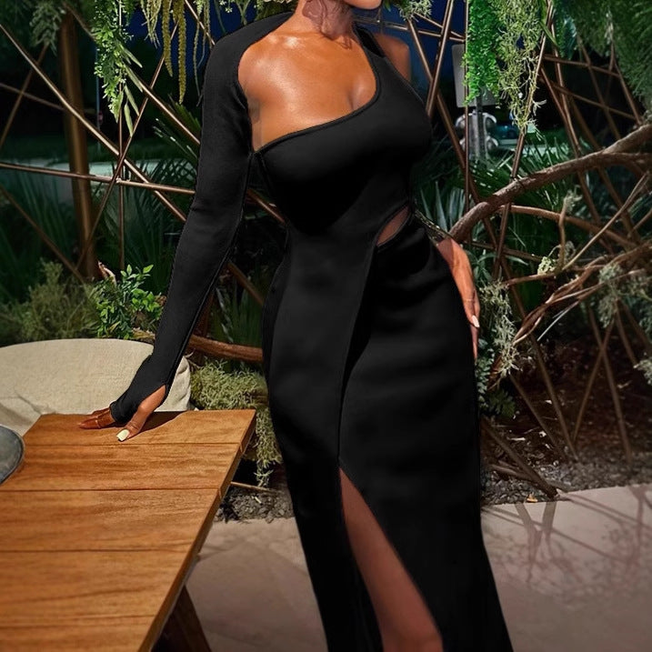 Dames Élégante robe portefeuille avec décolleté asymétrique et fente haute Chic und Stil