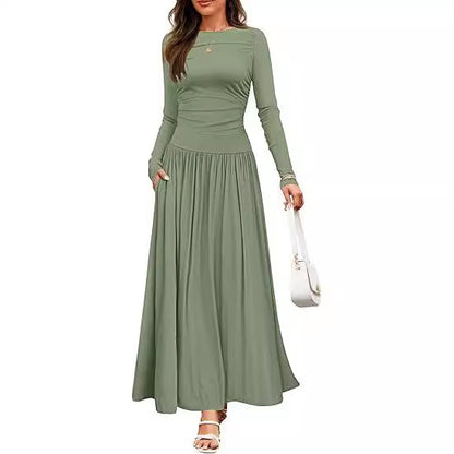 Robe maxi femme à manches longues et design de poches pratiques Chic und Stil
