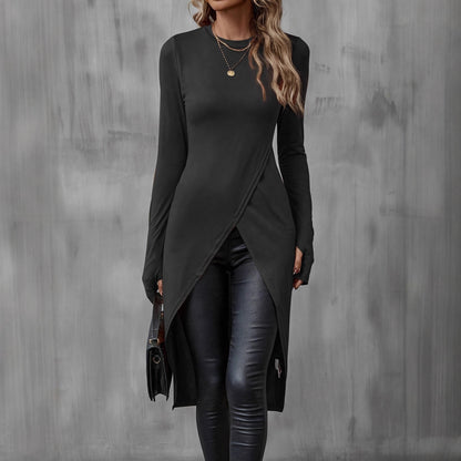 Asymmetrical long t-shirt for women with an elegant draped effect Chic und Stil