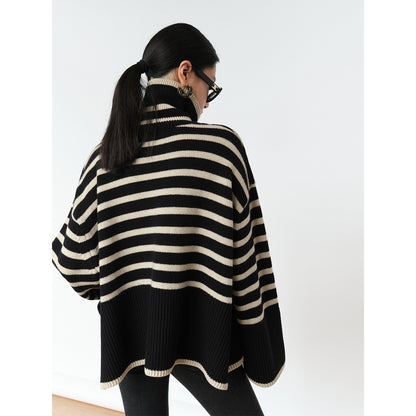 Dames pull en tricot décontracté avec rayures et col montant Chic und Stil