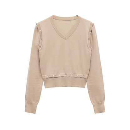 Pull en tricot pour femmes avec décolleté en V et boutons décoratifs Chic und Stil