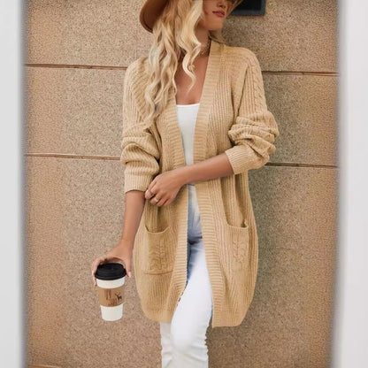 Cardigan tricot décontracté pour femmes avec motif en torsades et poches pratiques Chic und Stil