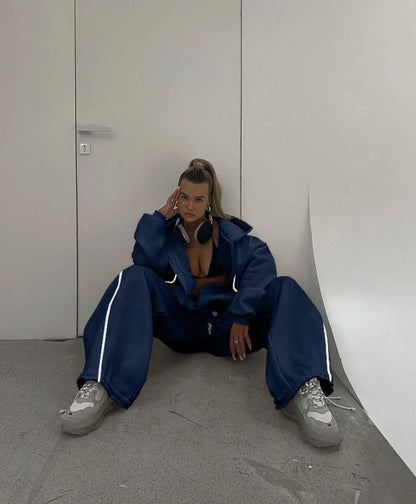 Oversized leisure jacket set for women and wide pants Chic und Stil