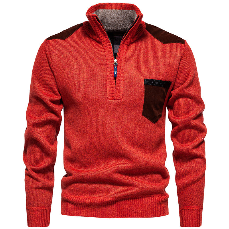 Men's high collar pullover with contrasting details and practical pockets Chic und Stil