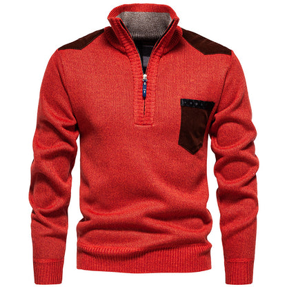Men's high collar pullover with contrasting details and practical pockets Chic und Stil