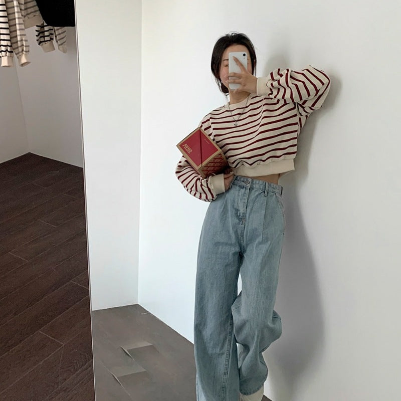 Sweatshirt décontracté rayé pour femmes avec manches bouffantes Chic & Stil