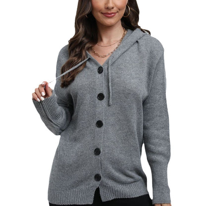 Cardigan en tricot décontracté pour femmes avec capuche et grands boutons Chic und Stil