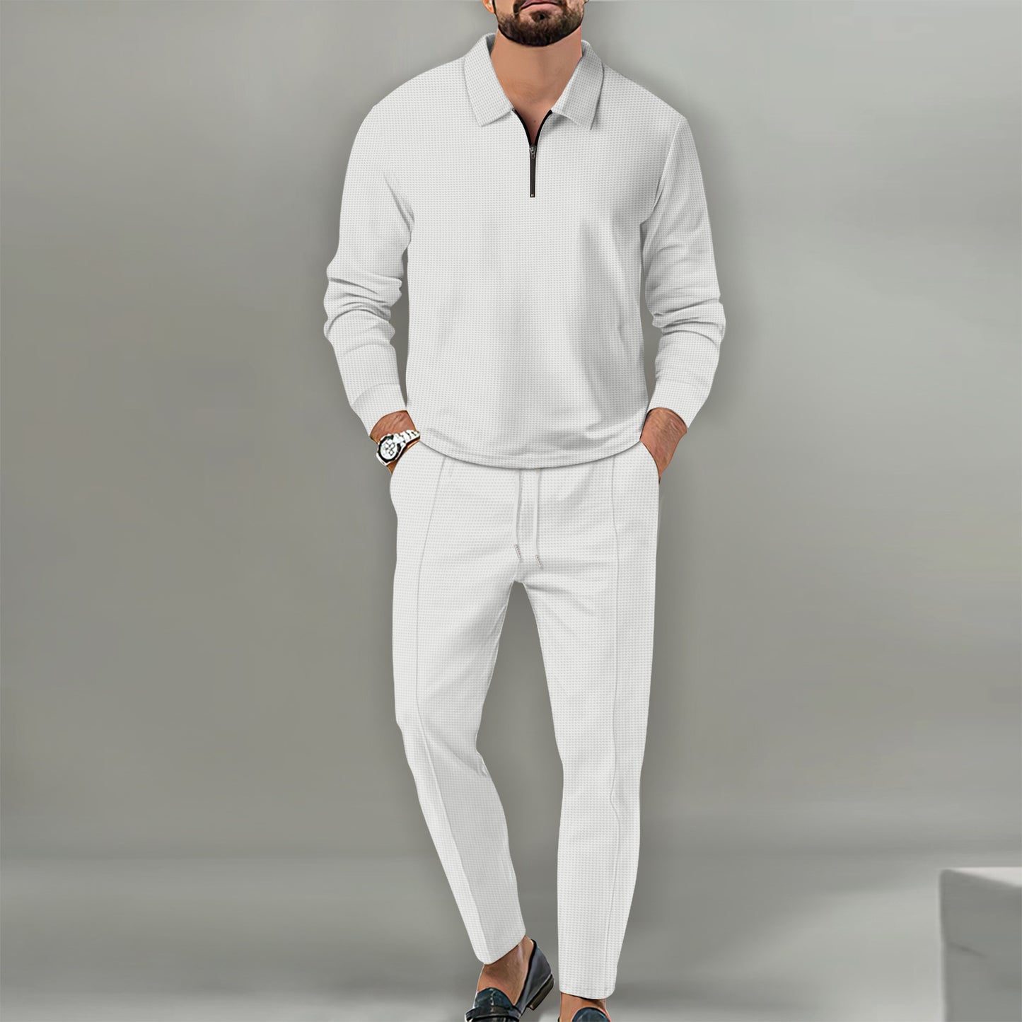 Men's Sports Zip-Up Sweater and Elegant Slim-Fit Pants Chic and Style