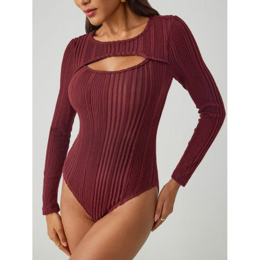Ladies Ribbed Neck Bodysuit Chic and Style
