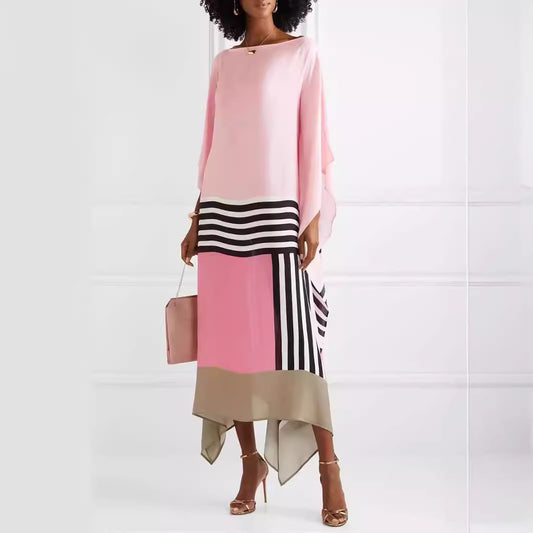 Robe maxi aérienne pour femmes avec motif graphique moderne et ourlet asymétrique Chic und Stil