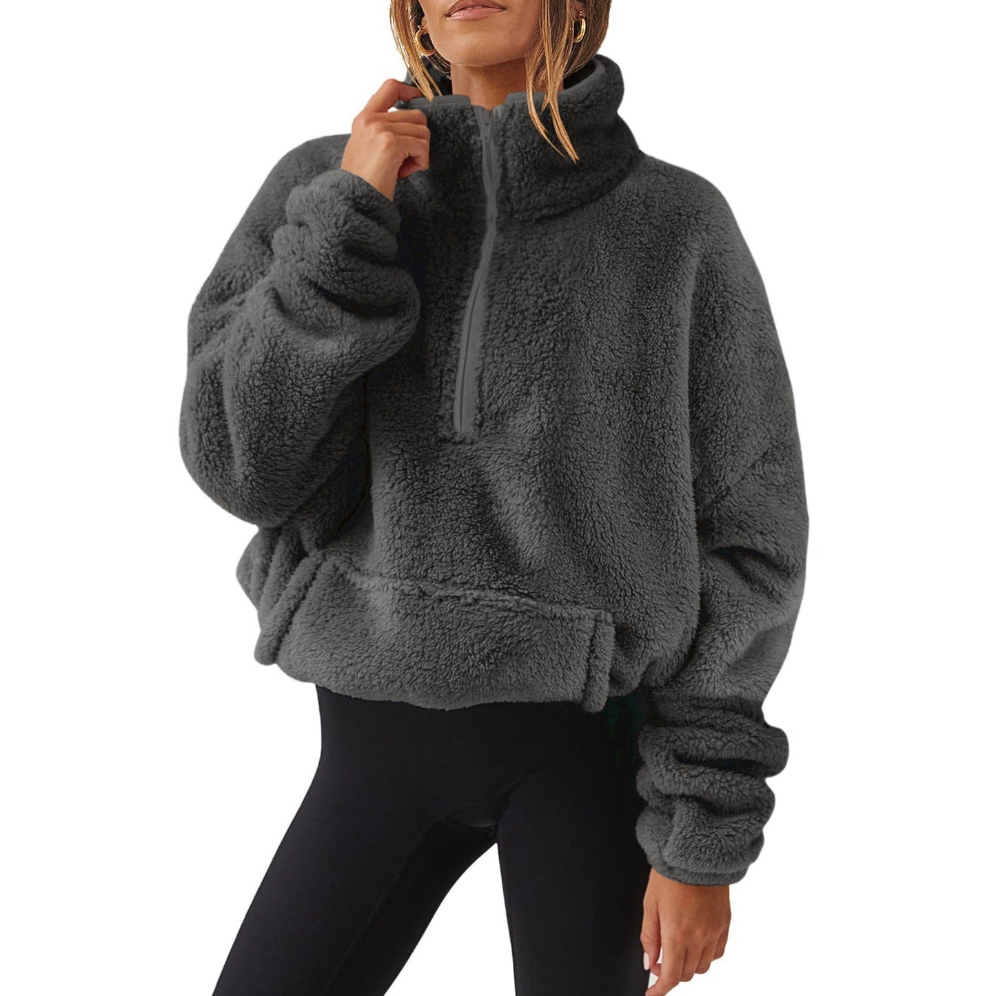 Dames pull en fleece décontracté avec col montant Chic und Stil
