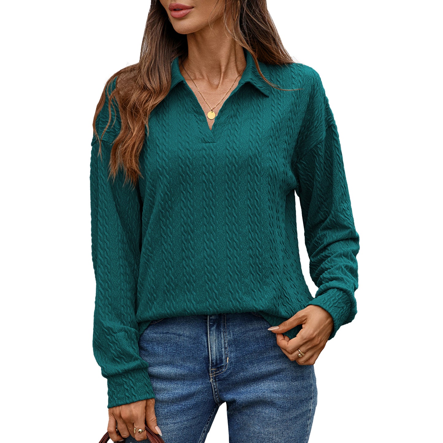 Chemise polo à manches longues pour femmes avec surface tricotée structurée Chic und Stil