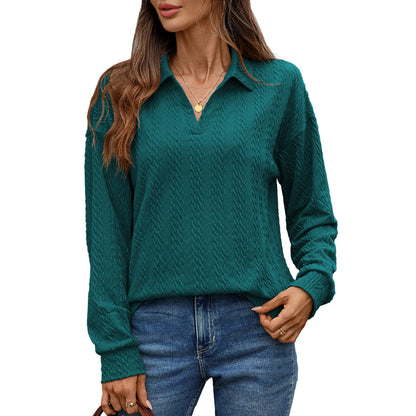 Chemise polo à manches longues pour femmes avec surface tricotée structurée Chic und Stil