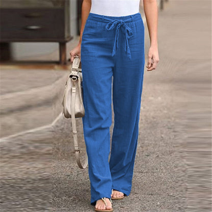 Linen pants for women with elastic waistband and tie belt Chic und Stil