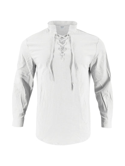 Chemise à manches longues pour hommes avec lacets à la mode et col montant Chic und Stil