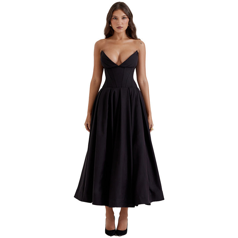 Robe midi A-ligne sans manches pour femmes avec jupe plissée Chic und Stil
