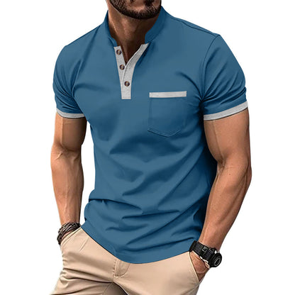 Chemise Henley à manches courtes pour hommes avec un design supplémentaire moderne et une poche poitrine Chic und Stil