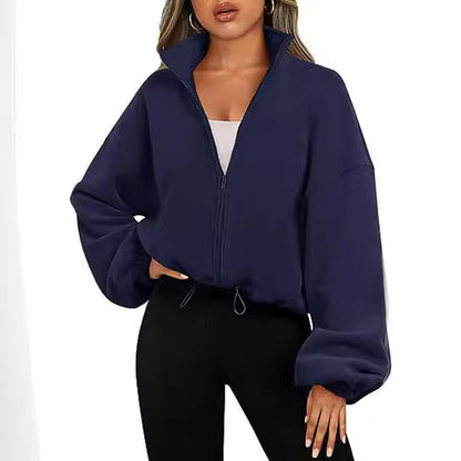 Pull-over en molleton décontracté pour femmes avec col haut et cordon de serrage Chic und Stil