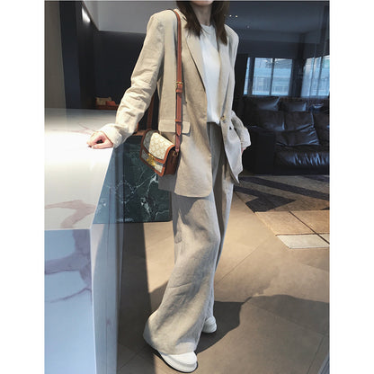 Casual-fit linen shirt set for women and wide-leg pants Chic und Stil