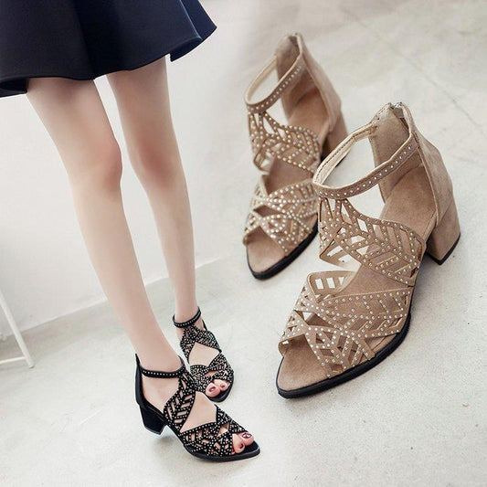 Sandales pour femmes en strass glamour avec talon block Chic und Stil