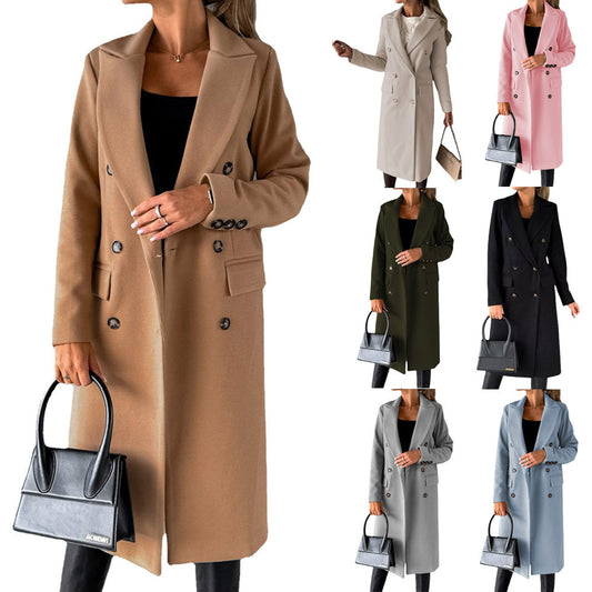 Double-breasted wool coat with piped pockets for ladies Chic and Style