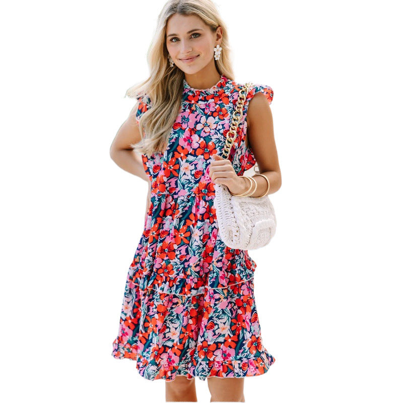Femmes T-shirt à volants Floral Robe Midi Chic und Stil